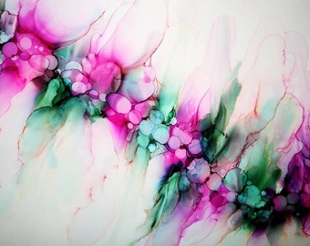 Oeuvre d'art à l'encre d'alcool, peinture colorée, oeuvre d'art féminine cadeau pour elle, art mural bohème, expressionniste, cadeau de mariage, audacieux, écoulement fluide