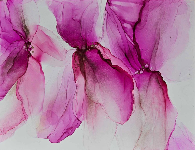 Abstract Flower Painting, Pink Wall Art, Ink Floral, 11 x 14 Art Work, Wedding Gift, Abstract Wall Decor, Girlfriend Gift, Alcohol Ink Art image 2
