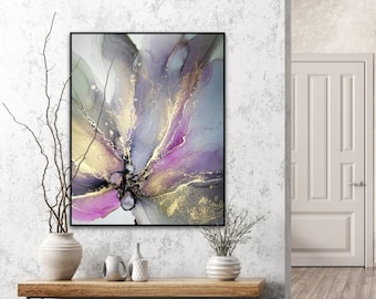Oeuvre d'art floral, décoration murale pastel, art cadeau de mariage, décoration murale fleur, oeuvre d'art de jardin, oeuvre d'art originale à l'encre d'alcool, cadeau pour amoureux de la nature,