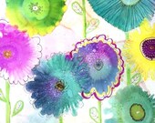 Contemporary Art, Flower Art Print, Baby Wall Art, Colorful Artwork, Blue Garden Art, Trendy Art Work, Alcohol Ink Painting, Whimsical Decor