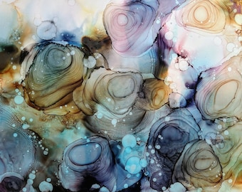 Nautical Wall Decor, Alcohol Ink Painting, Abstract Wall Art, Expressionist Art Work, Expressionism, Blue Seaside Aquatic Cottage Ocean Fish
