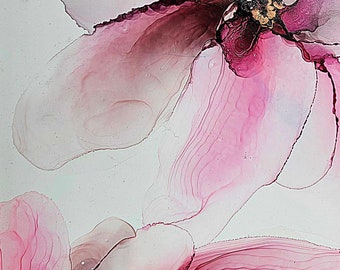 Oeuvre d'art fluide, oeuvre d'art rose, peinture fluide, art tendance, décoration murale Flow Art, art mural contemporain, oeuvre d'art à l'encre d'alcool, moderne 11 x 14