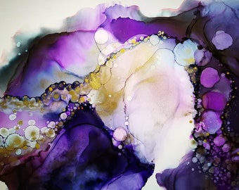 Fluid Painting, Original Wall Art Gift, Flow Artwork, Alcohol Ink Abstract, 11x14, Boho, Hippy, Contemporary, Purple, Statement, Living Room