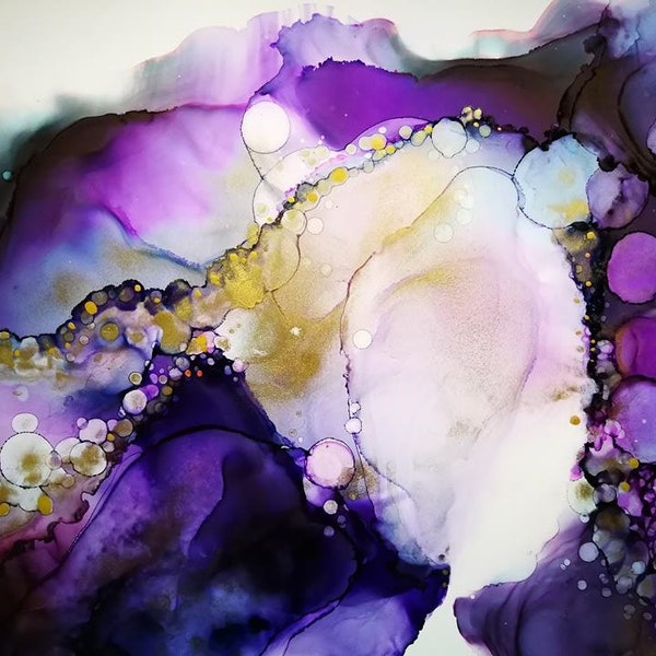 Fluid Painting, Original Wall Art Gift, Flow Artwork, Alcohol Ink Abstract, 11x14, Boho, Hippy, Contemporary, Purple, Statement, Living Room