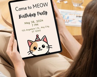 Editable Cat Birthday Invitation | Cute Meow Party Invite | Printable & Digital Download | Kitty Theme Birthday Card