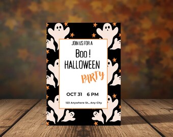 Boo Halloween Party Invitation: Editable Canva Template 5x7', Digital Download, Ghost Halloween Party Invitation, Mobile Friendly