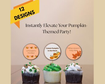 Pumpkin Baby Shower Cupcake Toppers | Fall Cake Topper Printable | Lil Pumpkin Party Decor | Instant Download Halloween Topper
