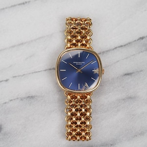 Vintage Patek Philippe Blue Dial 18K Yellow Gold Blue Dial Manual Wind 32mm Case