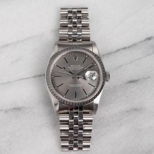 Vintage Rolex Datejust Reference 16220 Grey Tapestry Dial 1990s Automatic 36mm Case