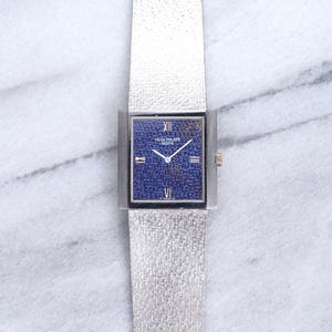 Vintage Patek Philippe Gondolo 1970s 18K White Gold Blue Dial Manual Wind 25mm Case