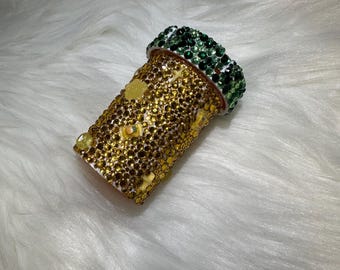 Pineapple Express Strass-pillerbehållare: Blingad medicinflaska med barnsäkert lock