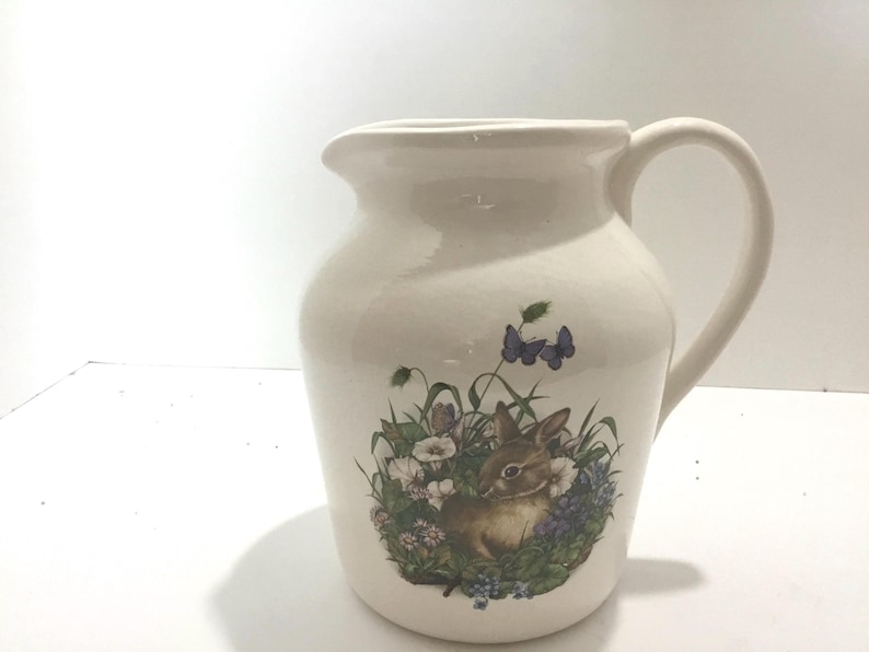 White Pitcher W/rabbit - Etsy