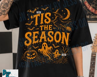 Tis The Season Halloween PNG, Halloween Shirt Design, Trendy Spooky Season Graphic, Witch Ghost Sublimation, Retro Vintage Digital Download