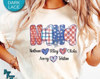Preppy Patriotic Nana PNG, 4th Of July Nana Digital Download, American Grandma Checkered Red White And Blue Independence Day Shirt Design
