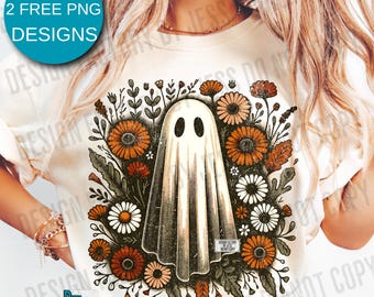 Cute Vintage Retro Ghost Halloween shirt Png, Boo Ghost Shirt Png, Retro Cottagecore Ghost Halloween PNG, Boo Halloween Sublimation Design