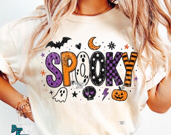 Spooky PNG, Trendy Halloween Png, Retro Spooky Season Shirt Design, Doodle Ghost Design, Cute Fall Sublimation, Vintage Trick or Treat Shirt