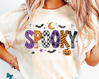 Spooky Halloween PNG, Retro Ghost Shirt Design, Trendy Checkered Fall Sublimation, Cute Pumpkin Digital Download