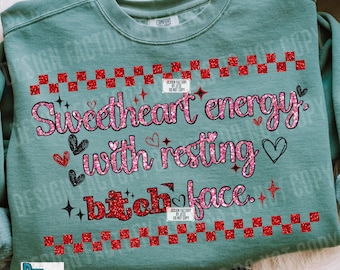 Sweetheart Energy Sarcastic Png, Funny Valentine's Faux Glitter Png, Trendy Retro Checker Happy VDay PNG, Love Sublimation Design, ORIGINAL