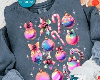 Colorful Coquette Glitter Iridescent Christmas Ornament Png, Merry Christmas Design, Bright Color Christmas Coquette Bow, Christmas Png