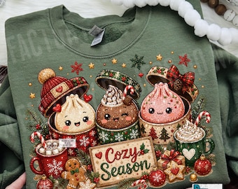 Cozy Season Christmas Dumpling Png, Trendy Faux Glitter Kawaii Digital Download, Holiday Dumpling Shirt Design, Cute Xmas Sublimation Design