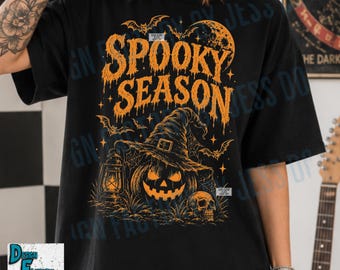 Spooky Season Halloween PNG, Halloween Shirt Design, Trendy Pumpkin Witch Graphic, Retro Vintage Gothic Sublimation, Horror Digital Download