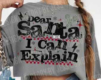 Retro Dear Santa I Can Explain Png, Christmas Png Design, Santa Social Club, Sarcastic Adult Humor, Funny Snarky Christmas Sublimation