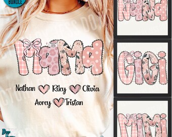 Preppy Bundle Mama Png, Floral Leopard checkered Coquette Design, Mama Mimi Gigi Nana Customizable Png, Mother’s Day Shirt PNG, Mom Gifts