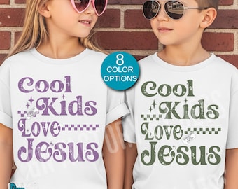 Kids Christian PNG, Cool Kids Love Jesus Shirt Design, Trendy Christian Kids Shirt Sublimation File, Religious Retro Faith Graphic Download