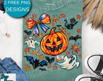 Preppy Halloween Pumpkin Ghost PNG, Coquette Halloween Bow png Fall Bat Cat PNG, Girly Spooky Pumpkin Sublimation Cute Halloween Shirt PNG