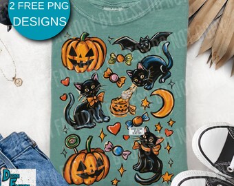 Preppy Halloween Pumpkin Cat PNG, Coquette Halloween Bow png Fall Bat Cat PNG, Girly Spooky Pumpkin Sublimation Cute Halloween Shirt PNG