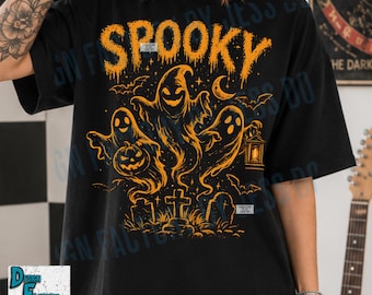 Spooky Ghost Png, Trendy Halloween Sublimation, Retro Spooky Season Shirt Design, Boo Ghost Png, Haunted Ghost Shirt, Bats and Pumpkins Png