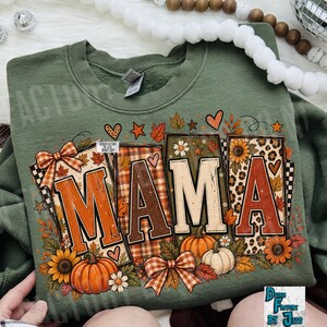 Fall Mama PNG, Autumn Mama Shirt Design, Pumpkin Patchwork PNG, Plaid Leopard Mom Sublimation, Cozy Fall Digital Download
