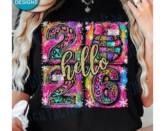 Preppy Pink Hello 2026 New Year Png, Faux Glitter Retro New Years Png, New Year New Me Sublimation Digital Design, Hello 2026 PNG, Original