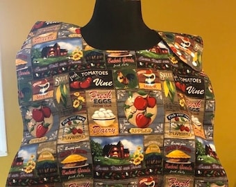 Farm Fabric Adult Bib, Adjustable Snaps, Reversible