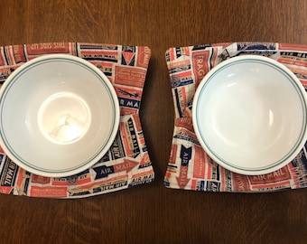 Set of 2 or Single, Microwave Bowl Cozy, US Airmail, Reversible, Date Night