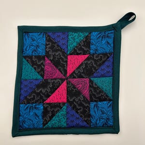 Jewel Tones Star Quilted Hot Pad, Hang Tab Pot Holder