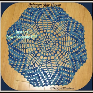 INSTANT DOWNLOADABLE PDF Pattern Light and Lacy Octagon Star Throw Crochet Pattern