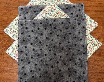 Gray Dots Fabric, Cloth 2-Ply, Set of 4, Lunchbox Napkins, Zero Waste