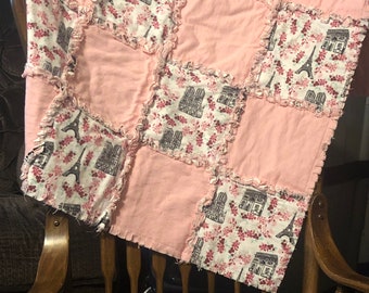 Paris Springtime Baby Rag Quilt: Cotton Flannel, 29x36