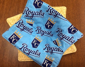 Set of 2 or Single, Microwave Bowl Cozy, KC Royals fabric, All Cotton. Reversible
