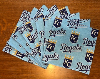 Cloth 2-ply, Set of 8, Lunchbox Napkins, Zero Waste, Kansas City Royals, Blue Denim Fabric, Reversible