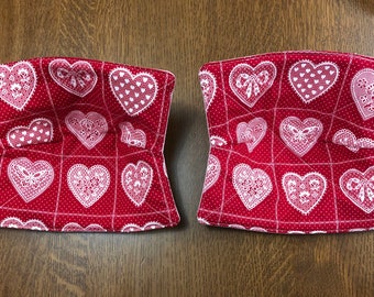Doily Hearts Fabric, Set of 2, Bowl Cozy Set, Date Night