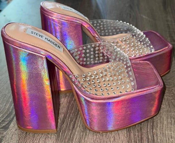 Steve Madden Ruby Pink iridescent platform sandal… - image 12