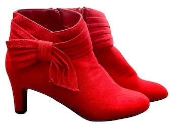 East 5th Nette Red Faux Suede Bow Ankle Boots Womens 7M Pointed Toe Kitten Heel