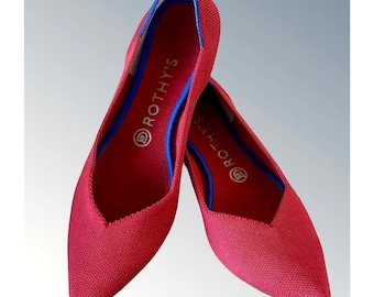 Rothys Original The Point Red Pointed Toe Knit Flats w/ Blue Halo Womens Size 9