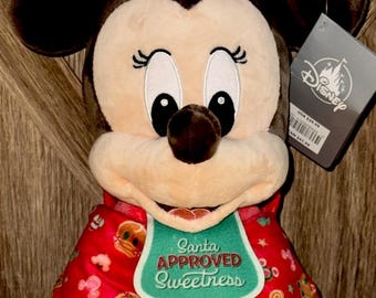Peluche navideño de Minnie Mouse de Disney: Bebé envuelto en pañales navideños, edición retirada