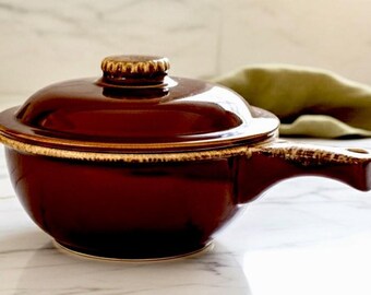 Vintage Hull USA Brown Drip Glaze Pot with Lid, Mid-Century Modern Cookware