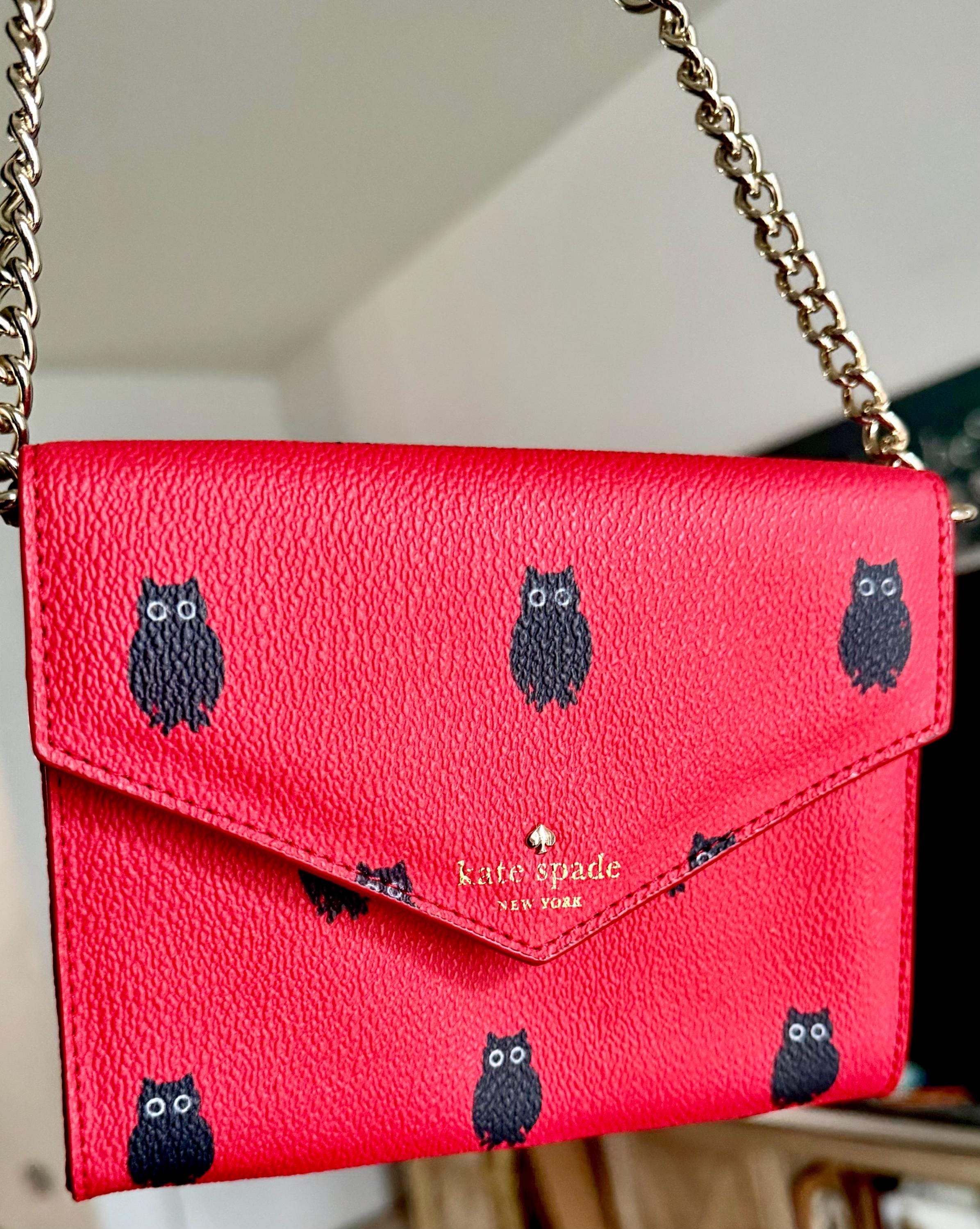 Kate Spade Red Owl Print Mini Envelope Purse: Crossbody Bag (6.75 x 4.75 in)