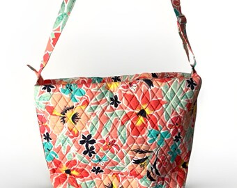 Vera Bradley XL shoulder hobo bag retired rain forest Lily coral with tags - 17”