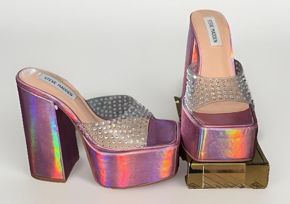 Steve Madden Ruby Pink iridescent platform sandal… - image 5
